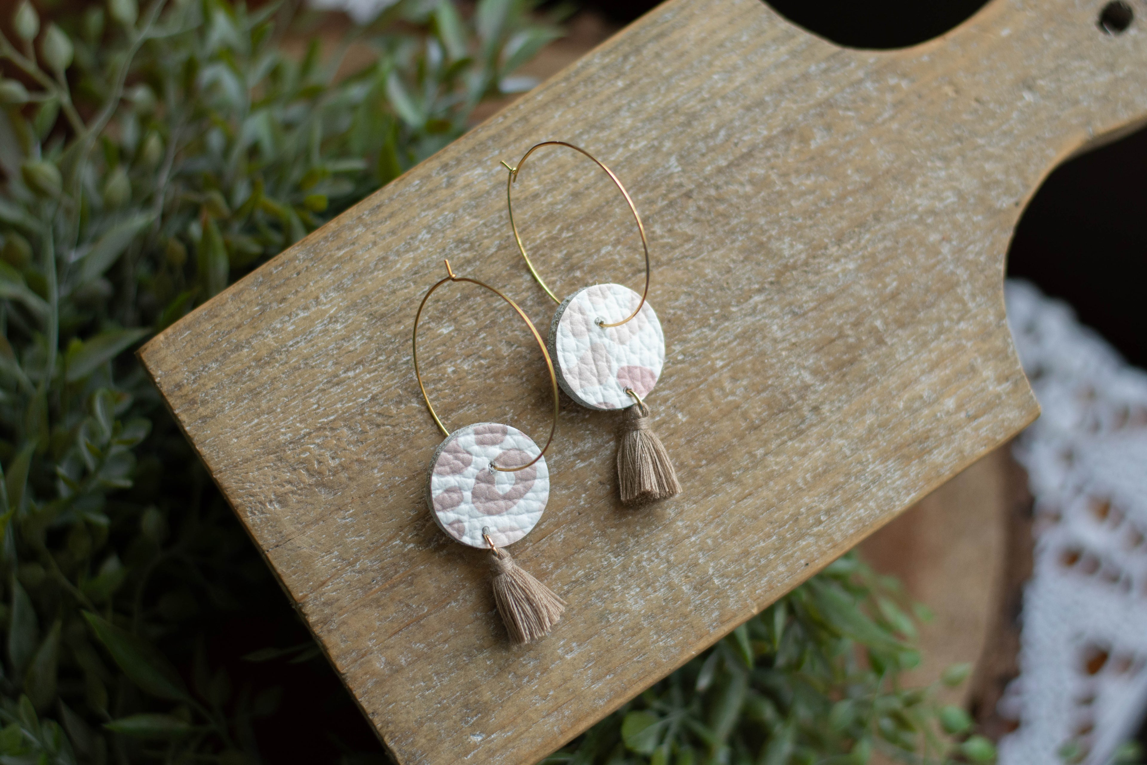 Large Hoop + Tassel Pink Print