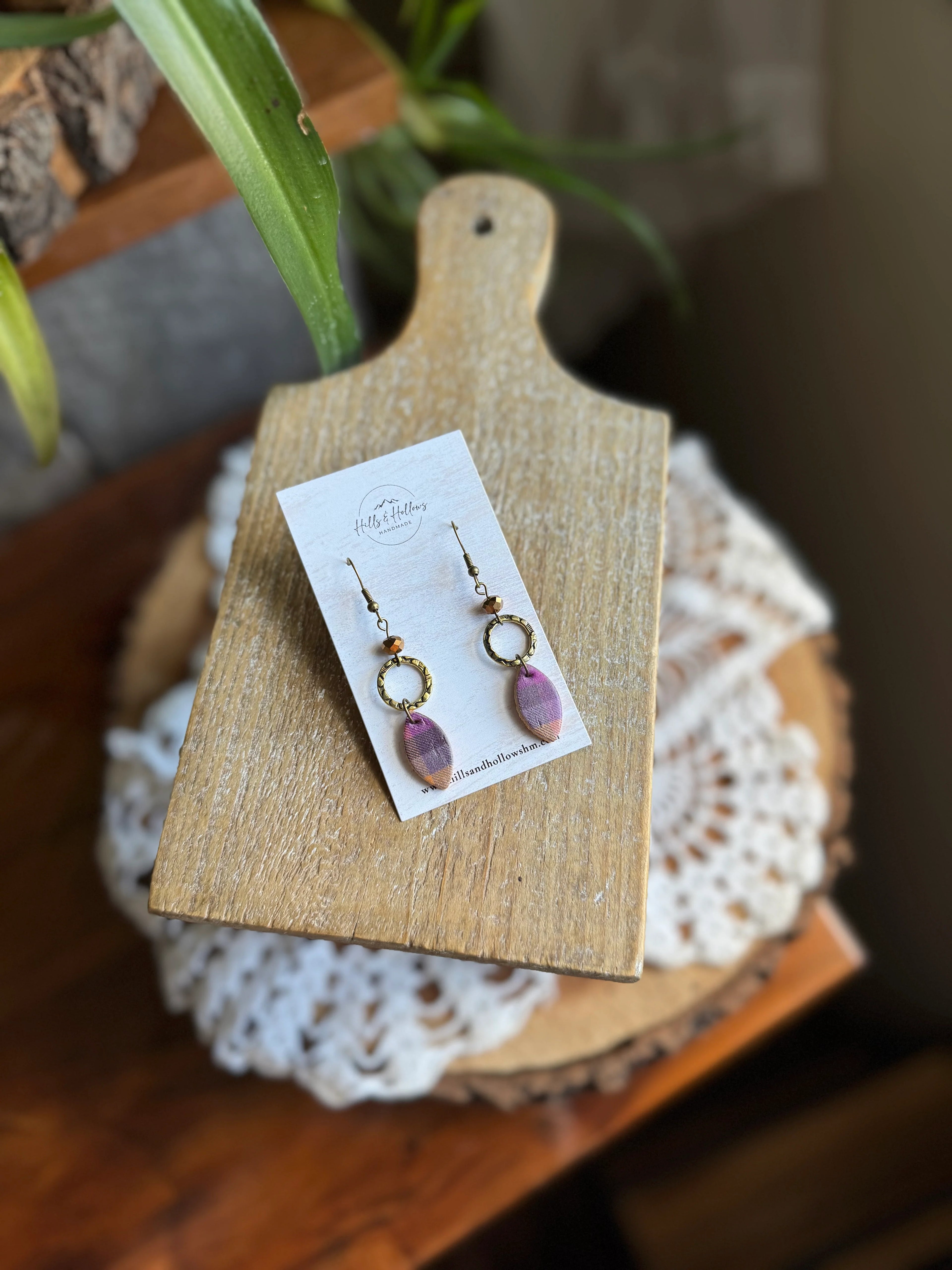 Halloween Plaid Crystal Leaf Dangle