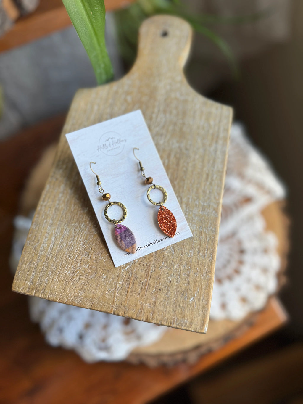 Halloween Plaid Crystal Leaf Dangle