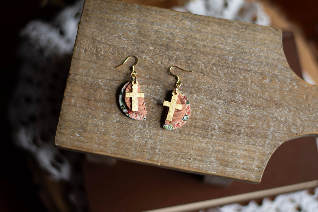 Rose Floral Gold Cross