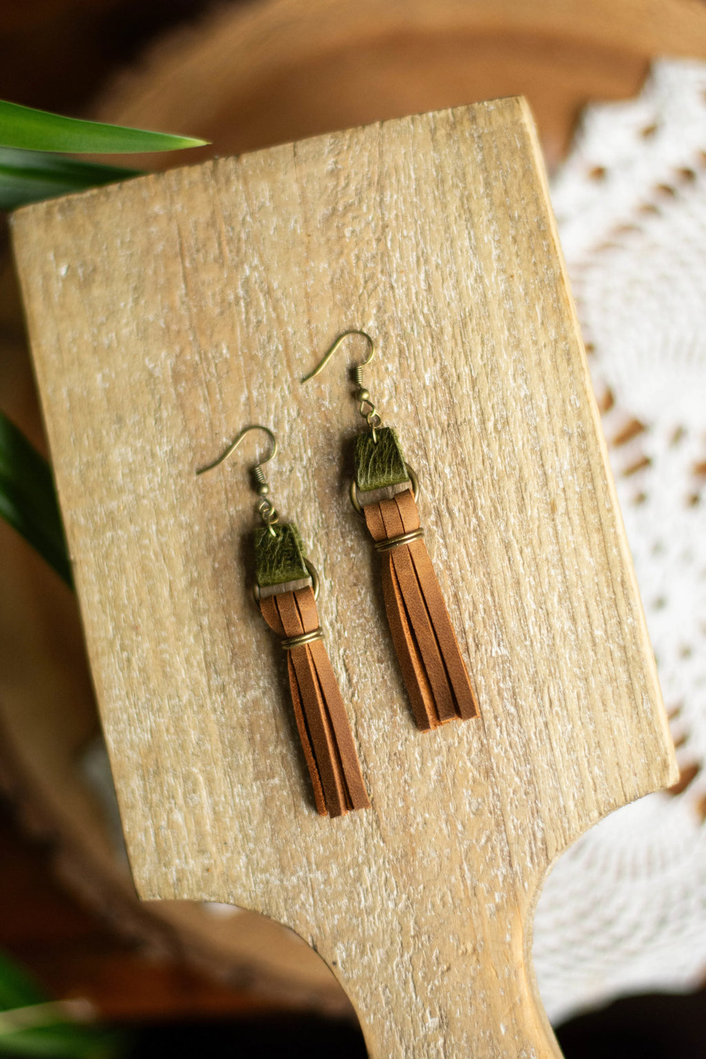 Olive Green + Brown Tassel with Bronze Metal