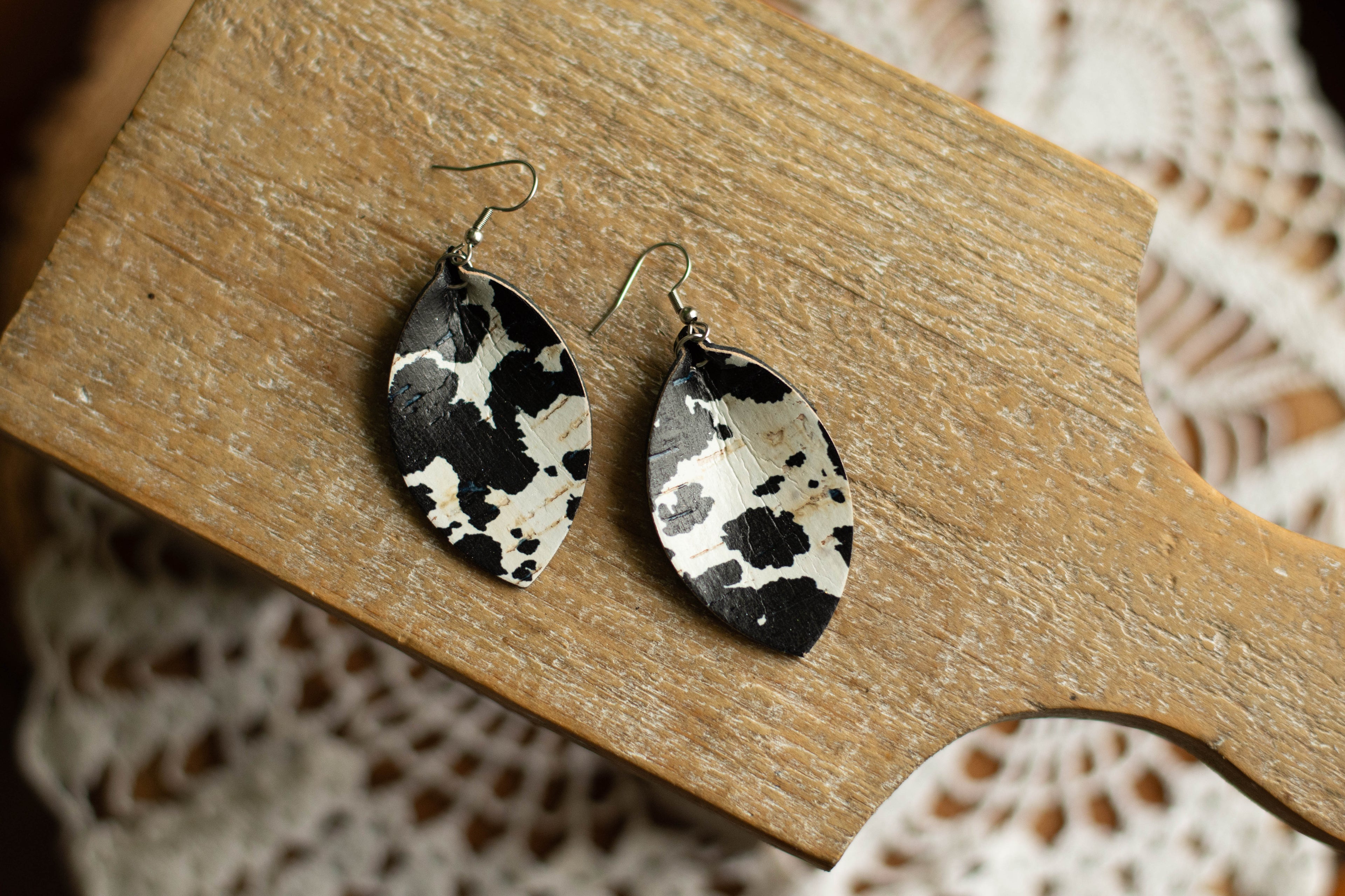Cow Print Leaf Dangle