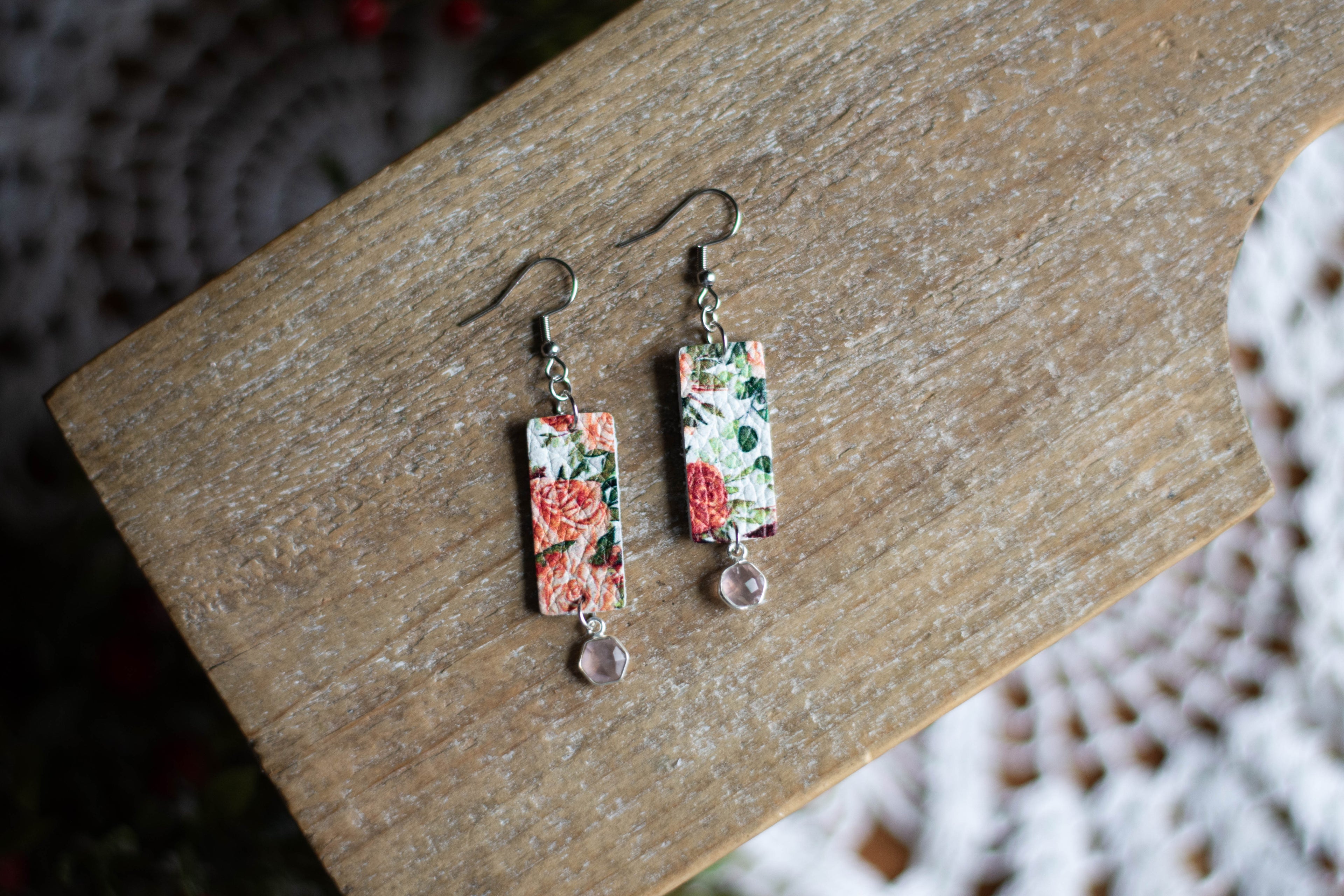 Winter Rose Dangle with Rose Quartz Gemstone