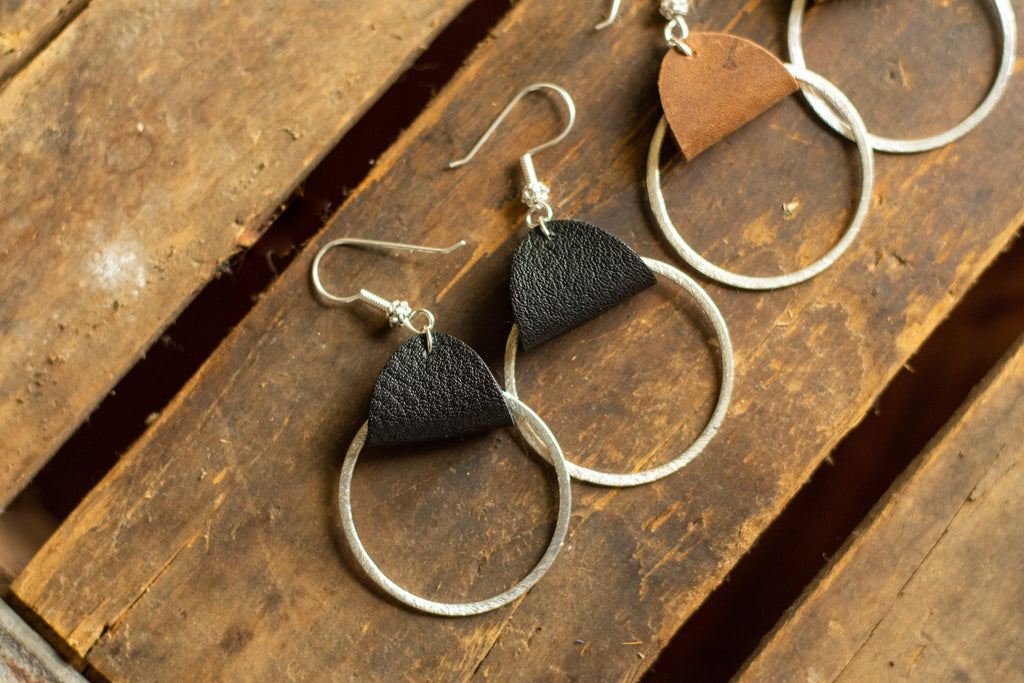 Leather Silver Hoops