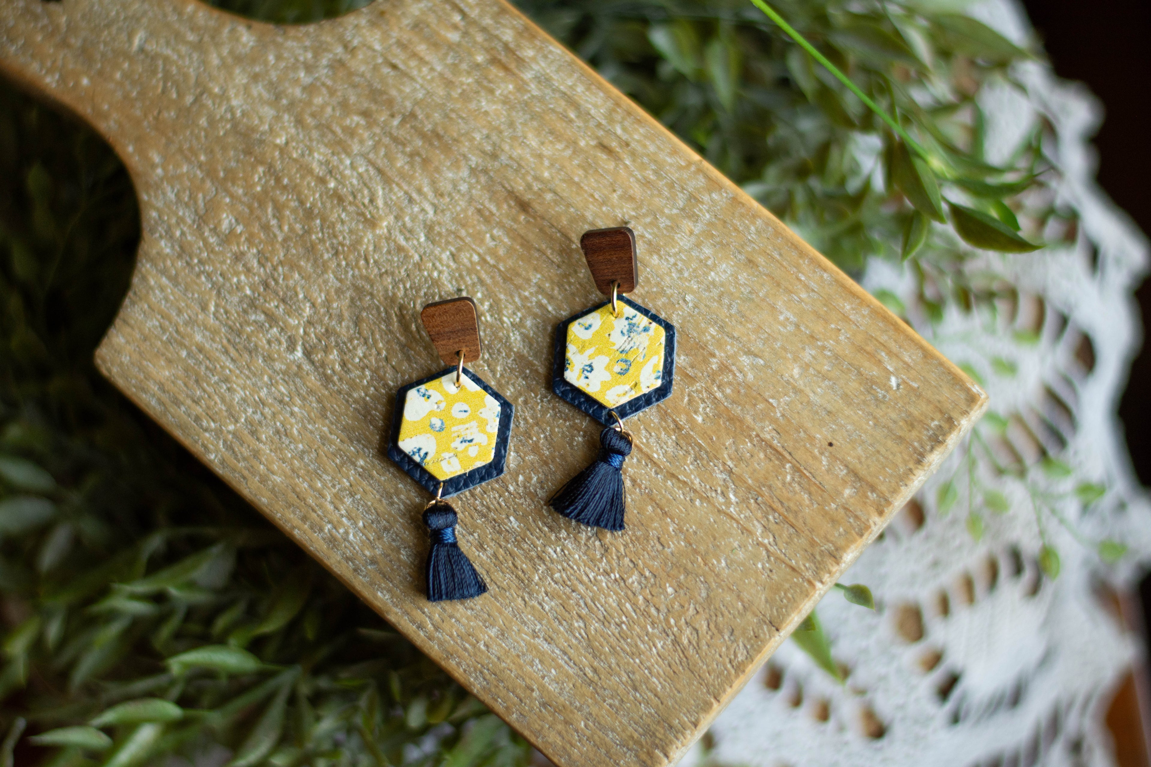 Gold + Blue Hexagon Tassel