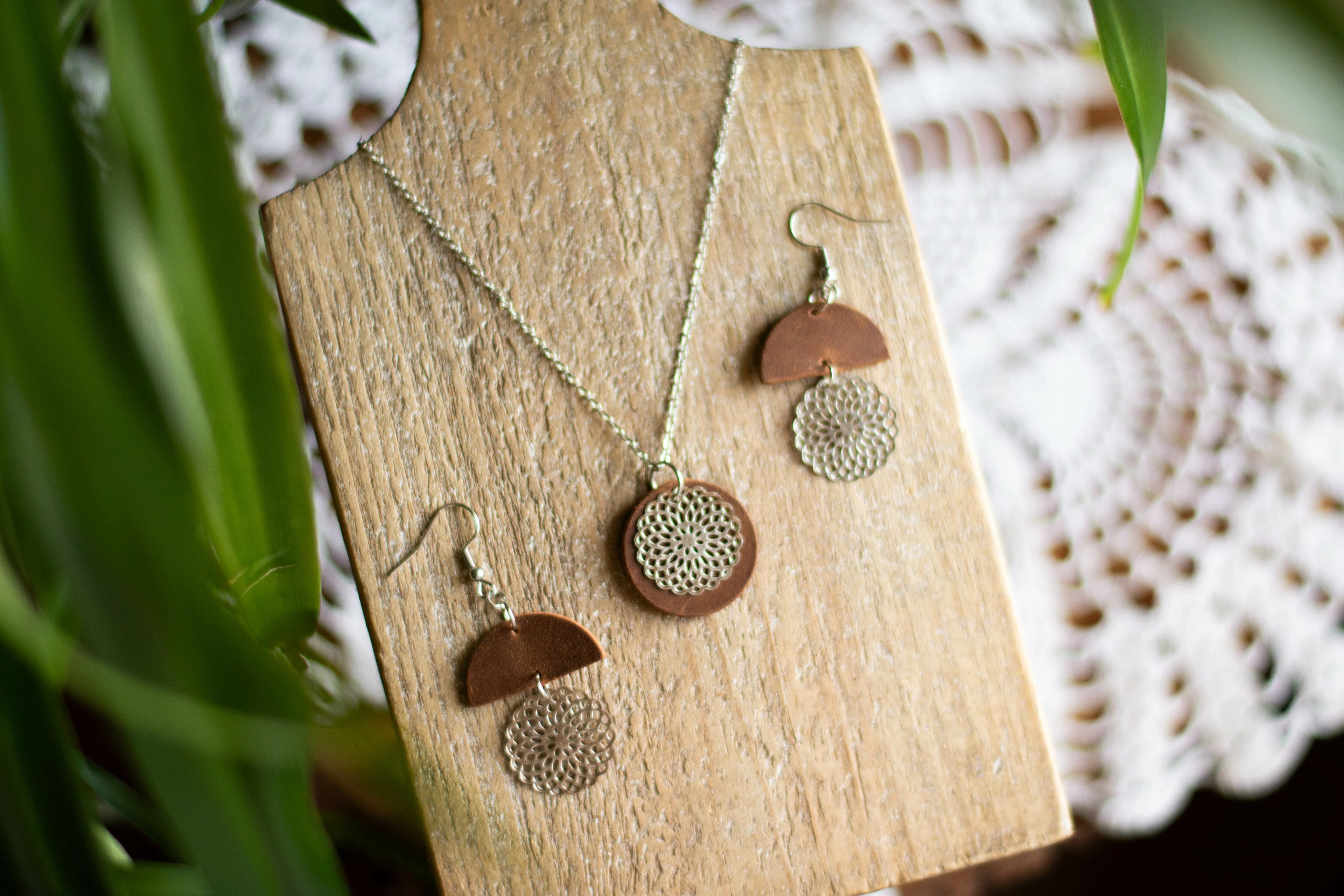 Silver Doilie Dangle Set