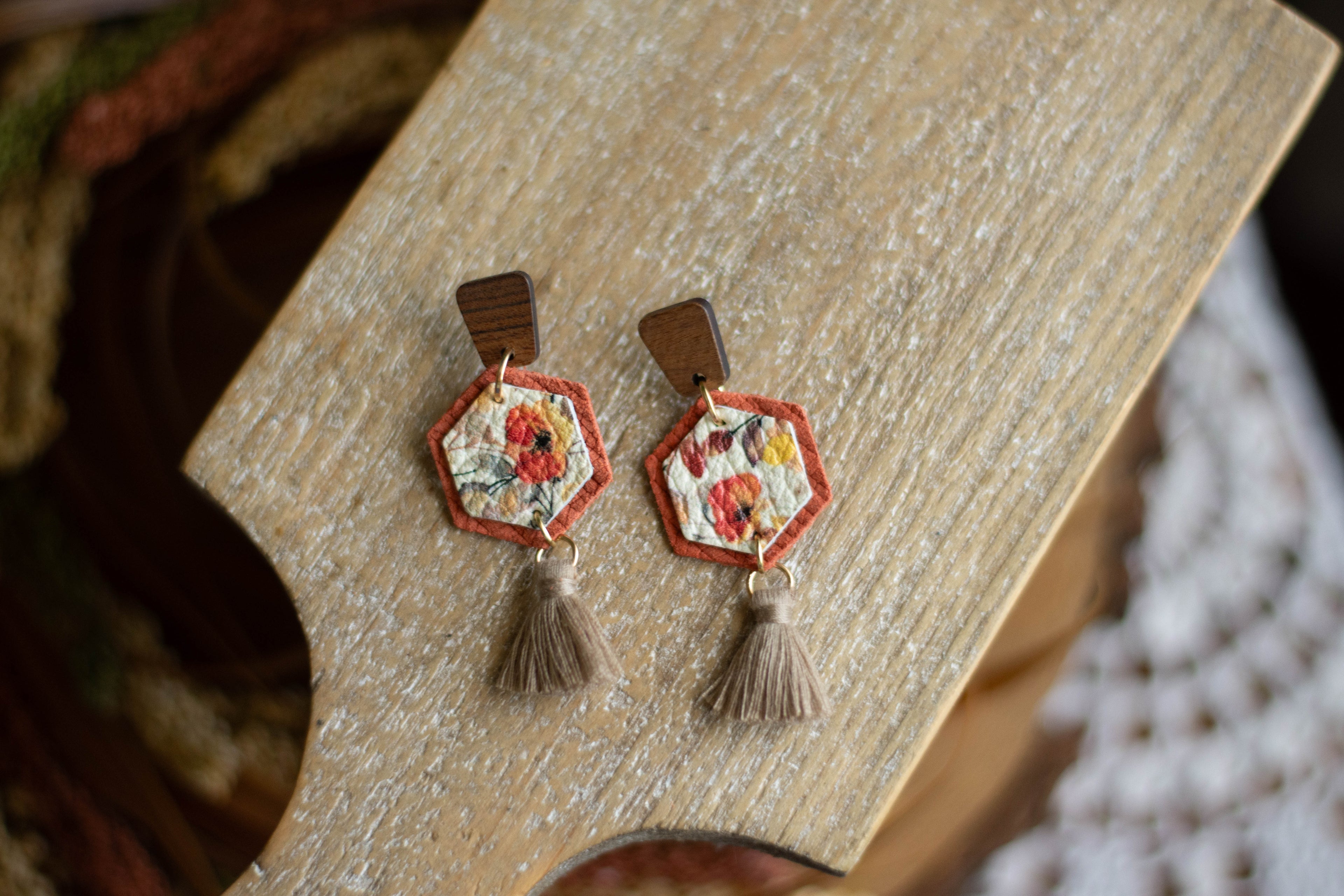 Harvest Watercolor Hexagon Dangle