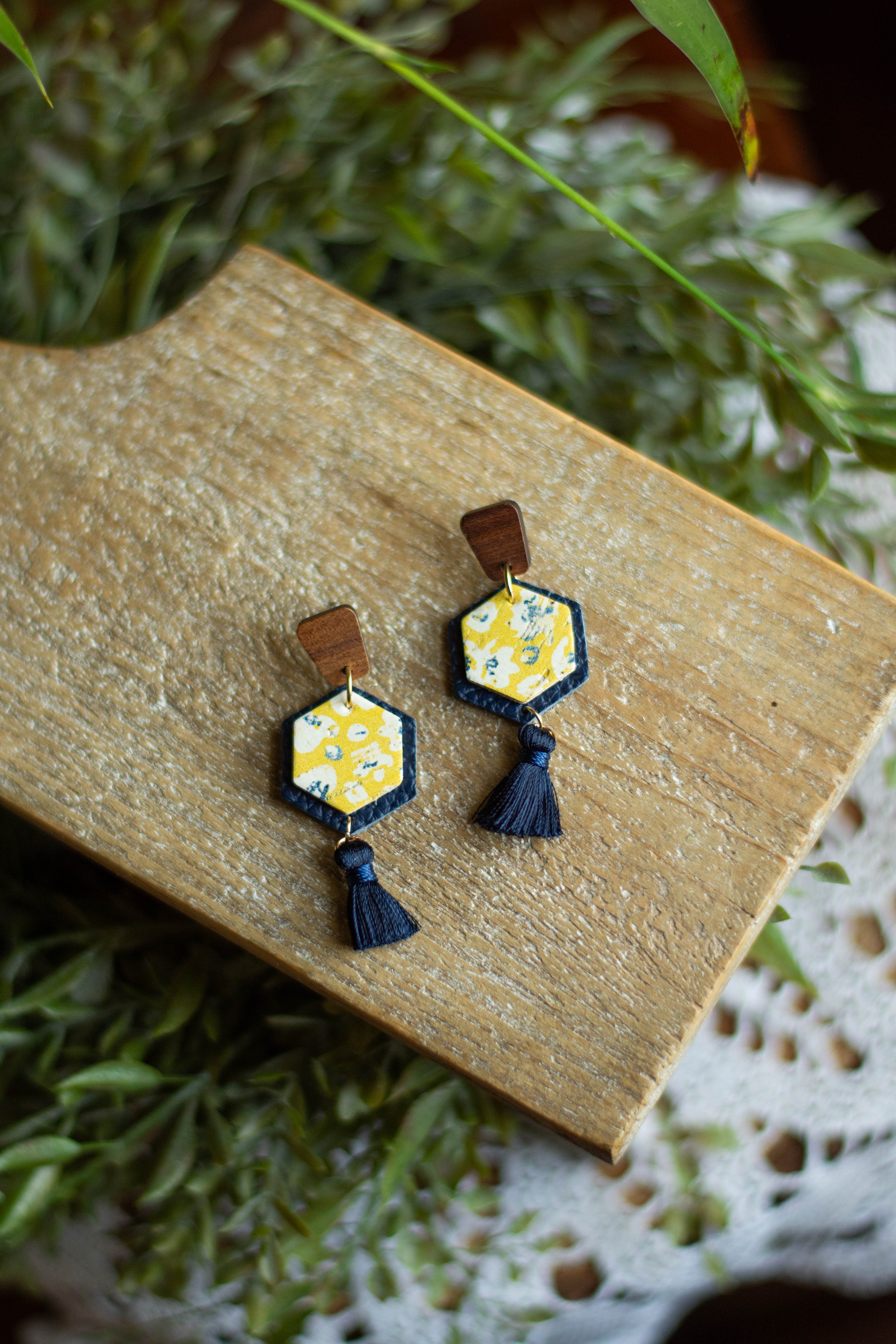 Gold + Blue Hexagon Tassel