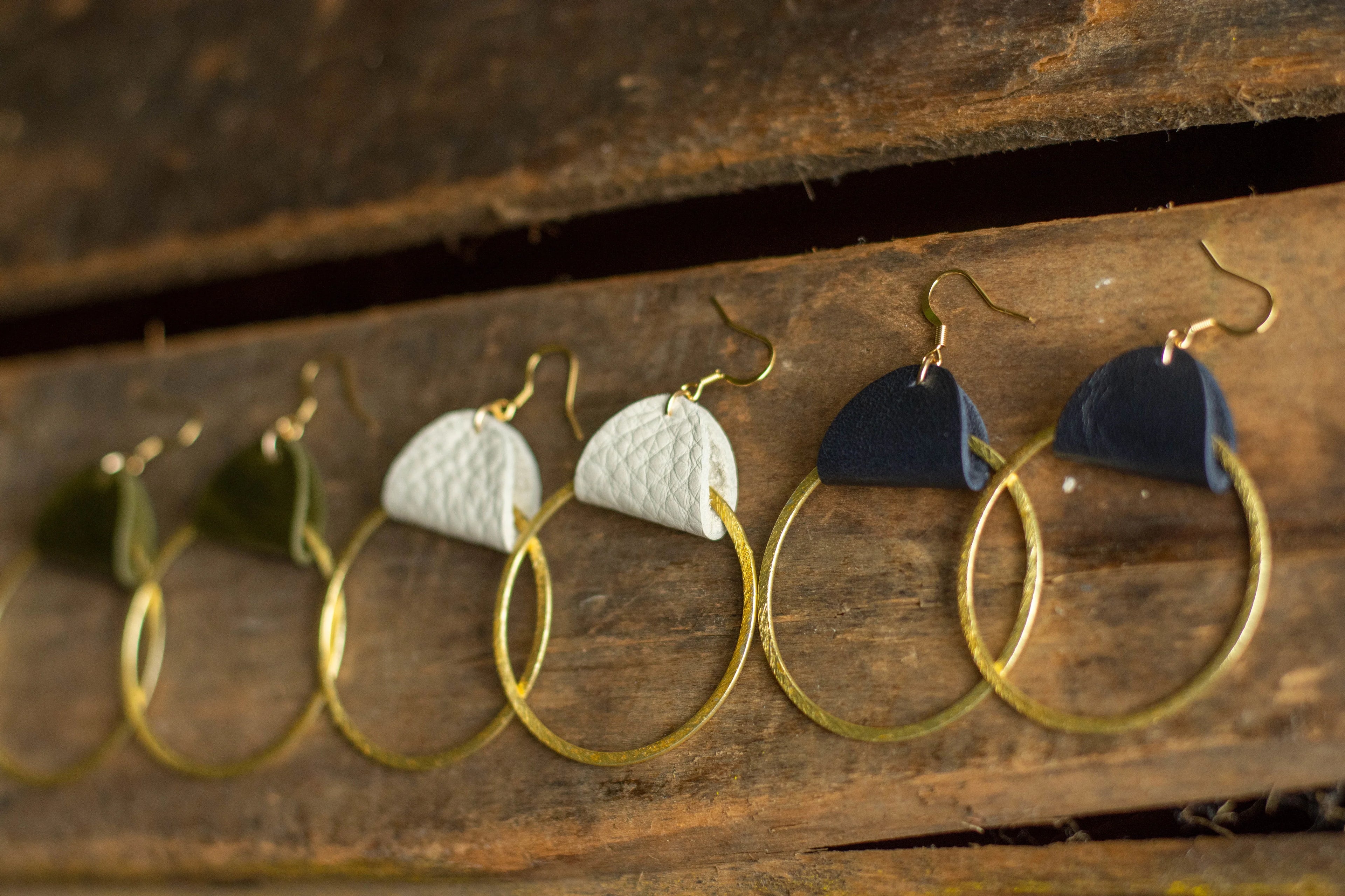 Leather Gold Hoops