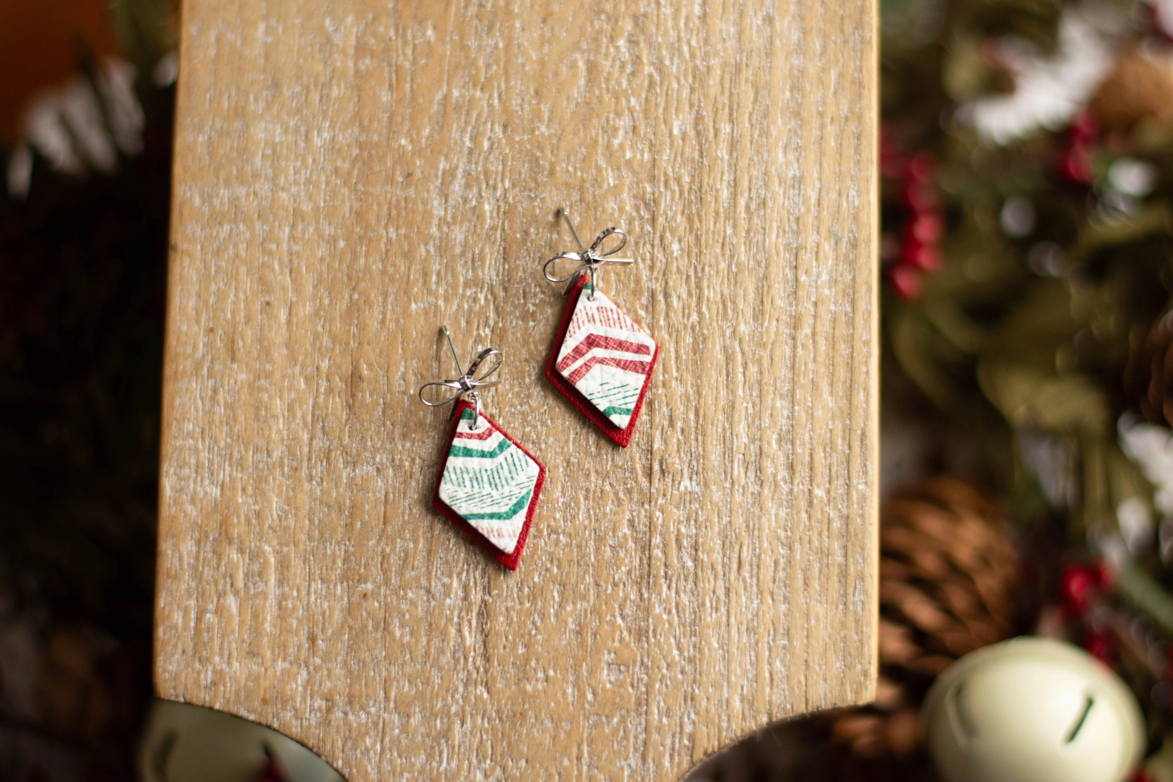 Geometric Christmas Bow Dangles