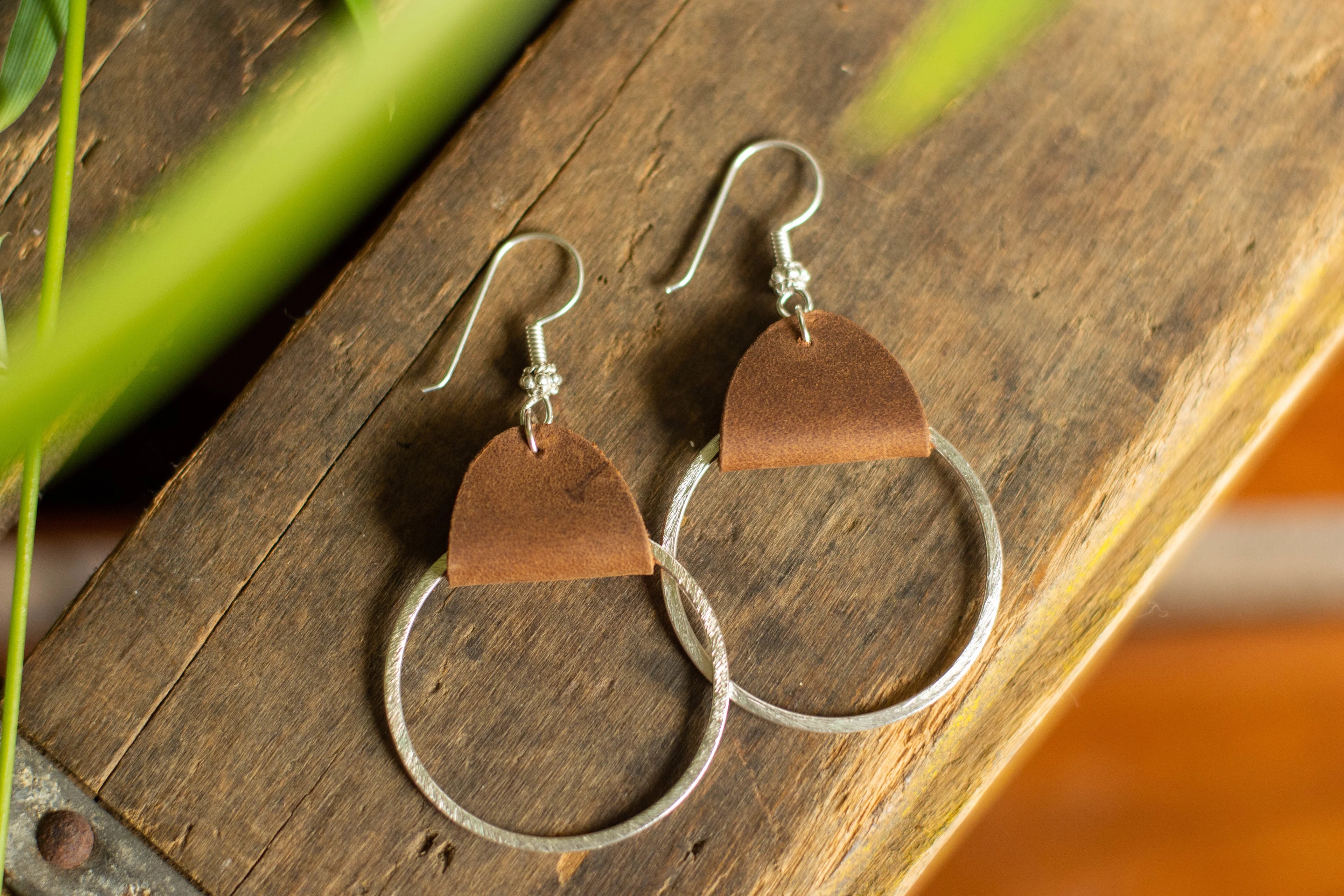 Leather Silver Hoops