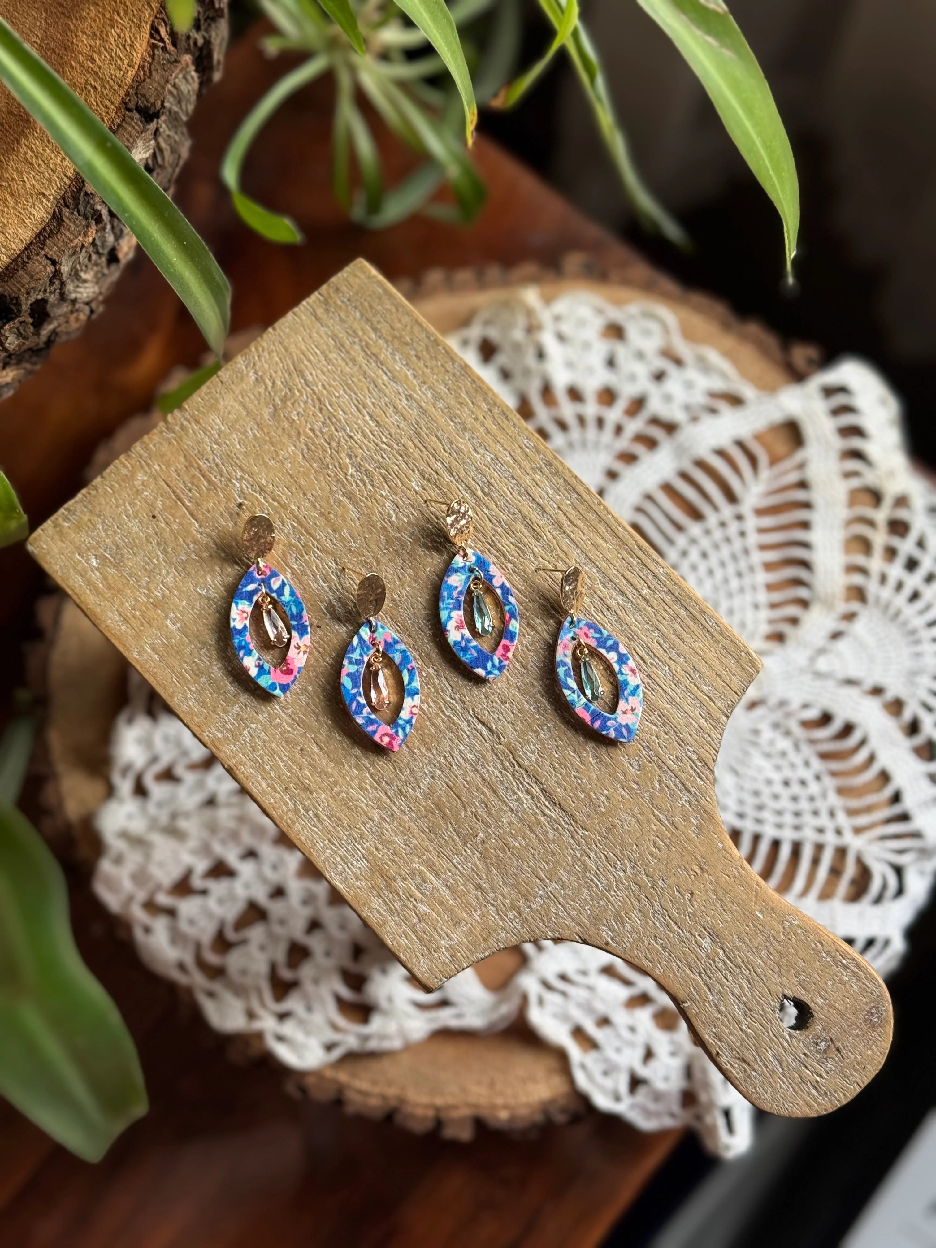 Blue + Pink Floral Charm Drop