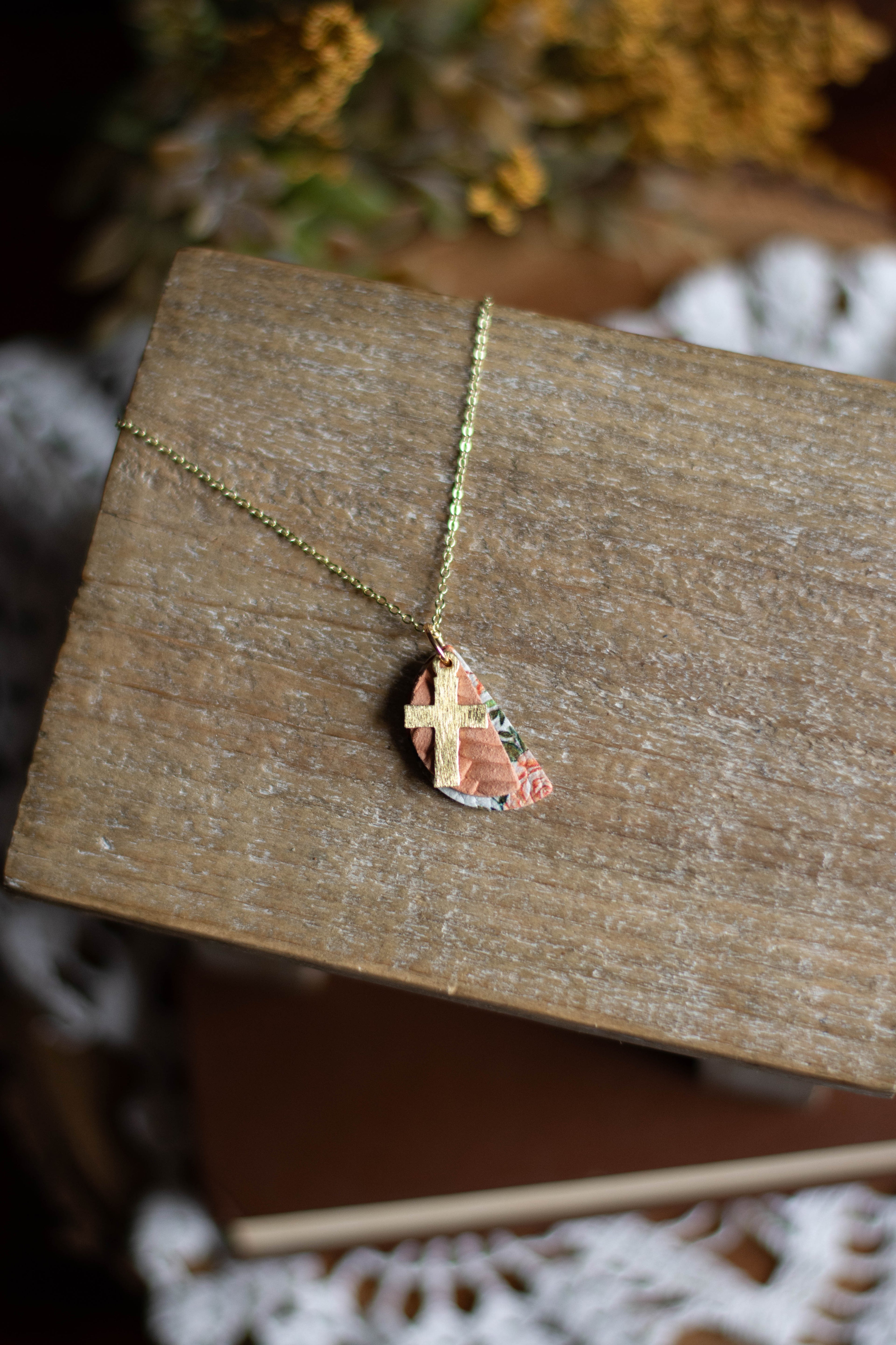 Rose Floral Gold Cross