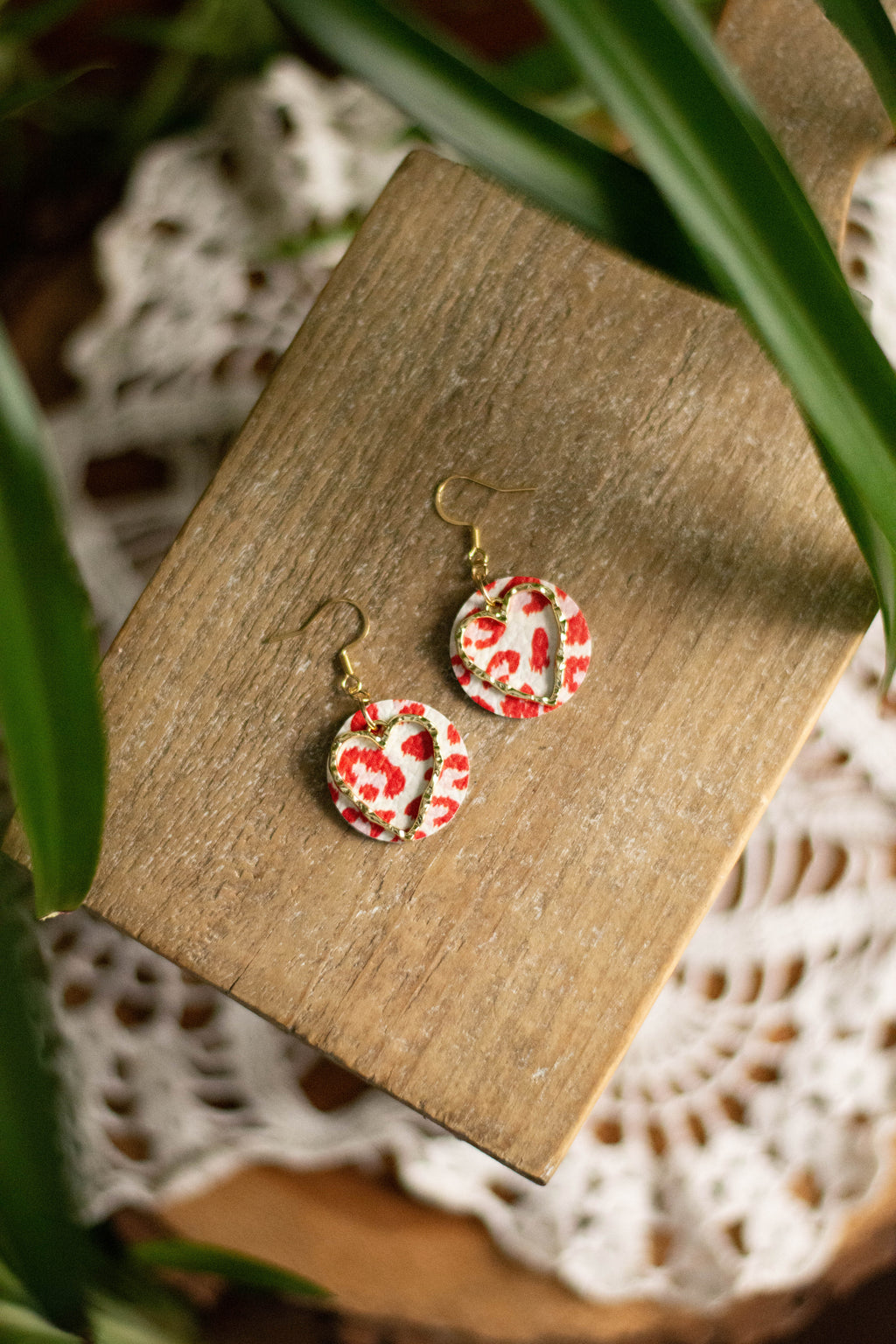 Red + Pink Leopard Heart Dangle