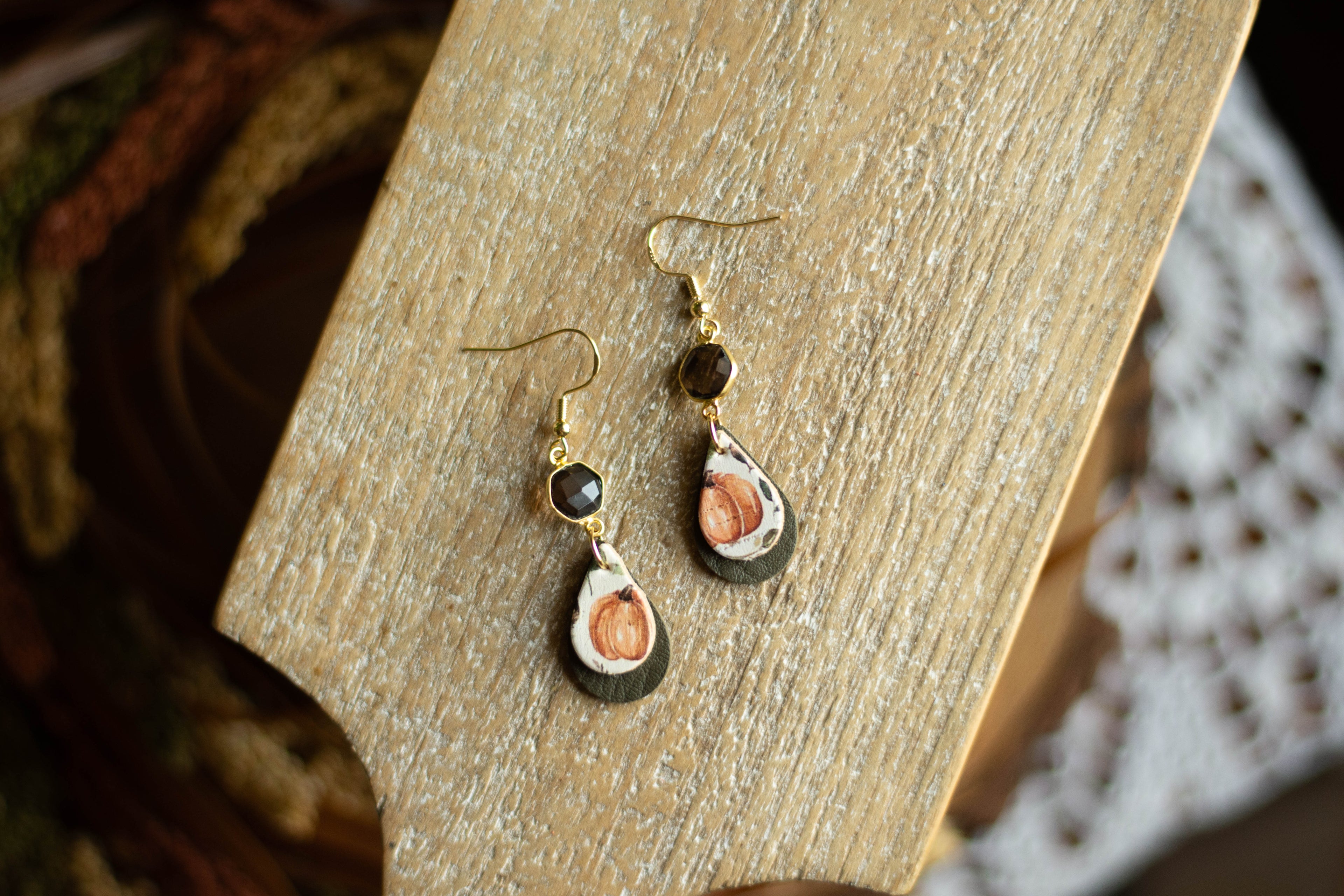 Pumpkin Mini Teardrop with Smoky Quartz Gemstone